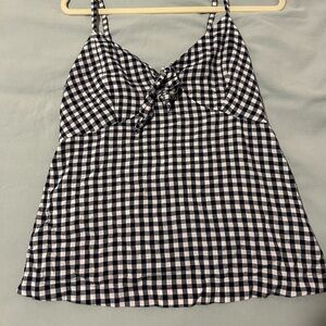 Front tie black and white gingham cami with adjustable straps
